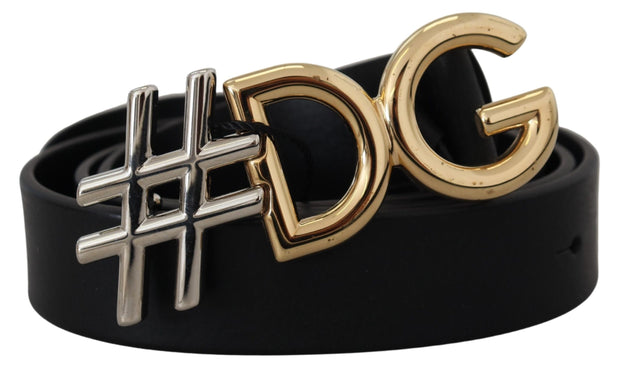 Black Leather Metal #DG Logo Buckle Belt Dolce & Gabbana