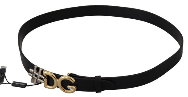 Black Leather Metal #DG Logo Buckle Belt Dolce & Gabbana