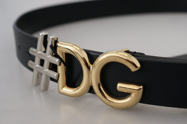 Black Leather Metal #DG Logo Buckle Belt Dolce & Gabbana