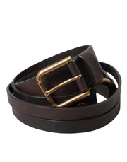 Dark Brown Leather Gold Metal Buckle Women Belt Dolce & Gabbana