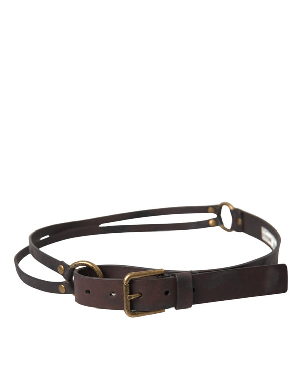 Dark Brown Leather Gold Metal Buckle Women Belt Dolce & Gabbana