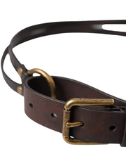 Dark Brown Leather Gold Metal Buckle Women Belt Dolce & Gabbana