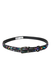 Black Sequined Silver Metal Buckle Women Belt Dolce & Gabbana