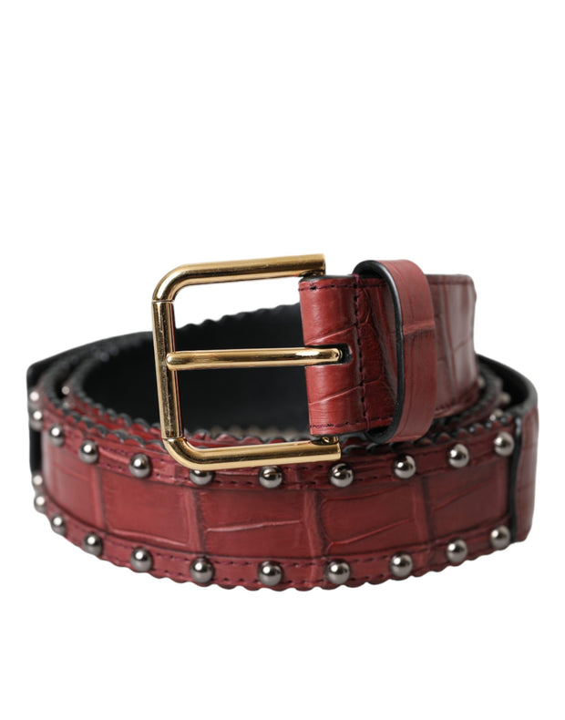 Brown Alligator Leather Studded Metal Buckle Belt Dolce & Gabbana