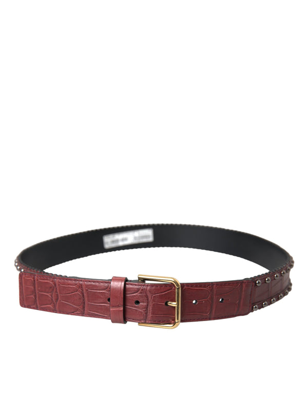 Brown Alligator Leather Studded Metal Buckle Belt Dolce & Gabbana