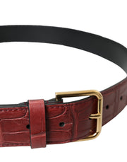 Brown Alligator Leather Studded Metal Buckle Belt Dolce & Gabbana