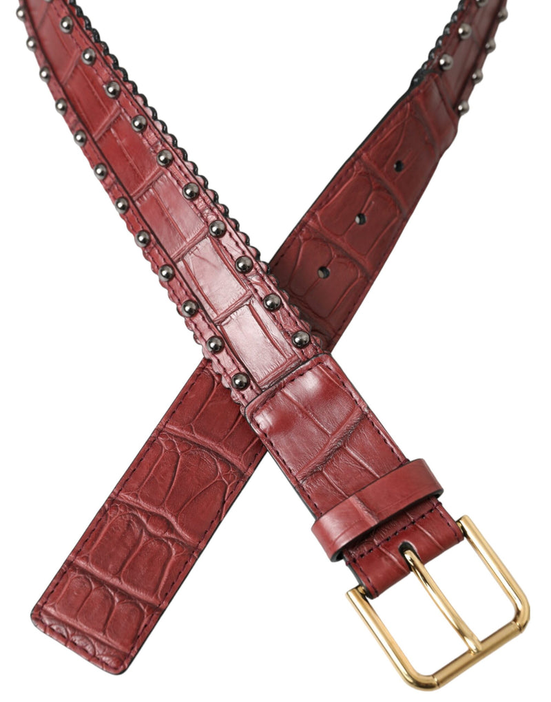 Brown Alligator Leather Studded Metal Buckle Belt Dolce & Gabbana