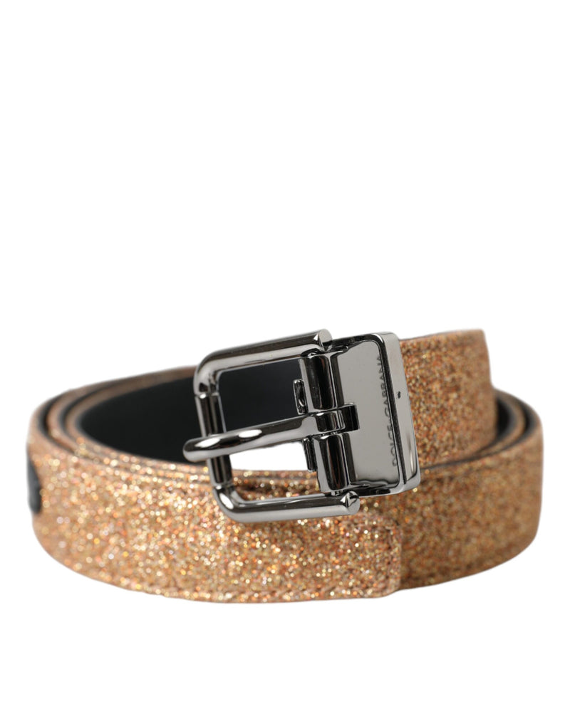 Gold Glitter Leather Silver Metal Buckle Belt Dolce & Gabbana