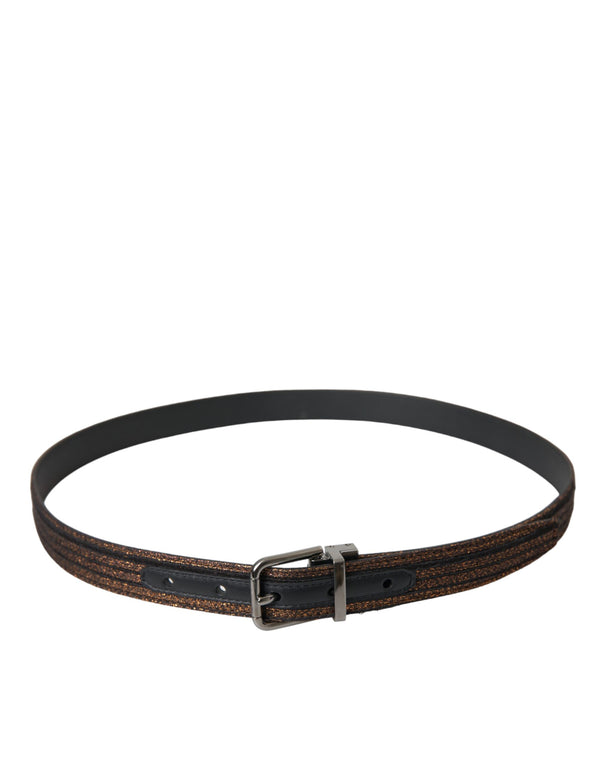 Gold Jacquard Stripes Silver Metal Buckle Belt Dolce & Gabbana