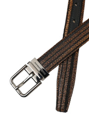 Gold Jacquard Stripes Silver Metal Buckle Belt Dolce & Gabbana