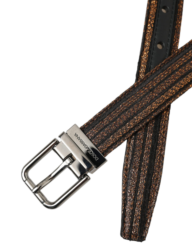 Gold Jacquard Stripes Silver Metal Buckle Belt Dolce & Gabbana