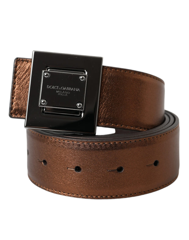 Metallic Bronze Leather Square Metal Buckle Belt Dolce & Gabbana