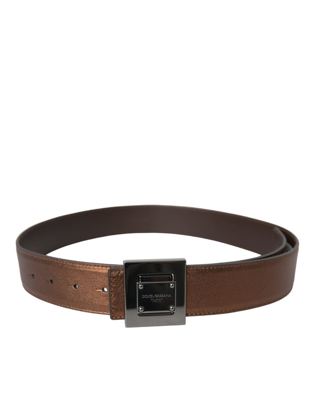 Metallic Bronze Leather Square Metal Buckle Belt Dolce & Gabbana