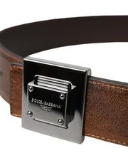 Metallic Bronze Leather Square Metal Buckle Belt Dolce & Gabbana