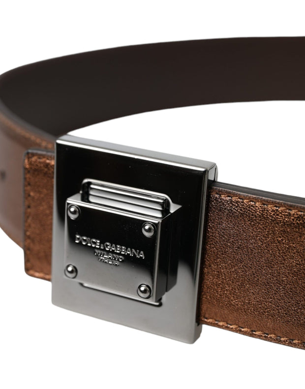 Metallic Bronze Leather Square Metal Buckle Belt Dolce & Gabbana