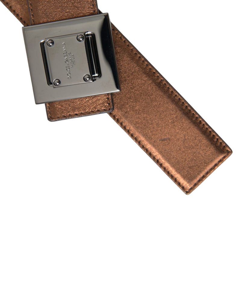 Metallic Bronze Leather Square Metal Buckle Belt Dolce & Gabbana