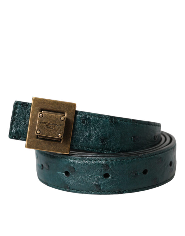 Dark Green Leather Square Metal Buckle Belt Dolce & Gabbana