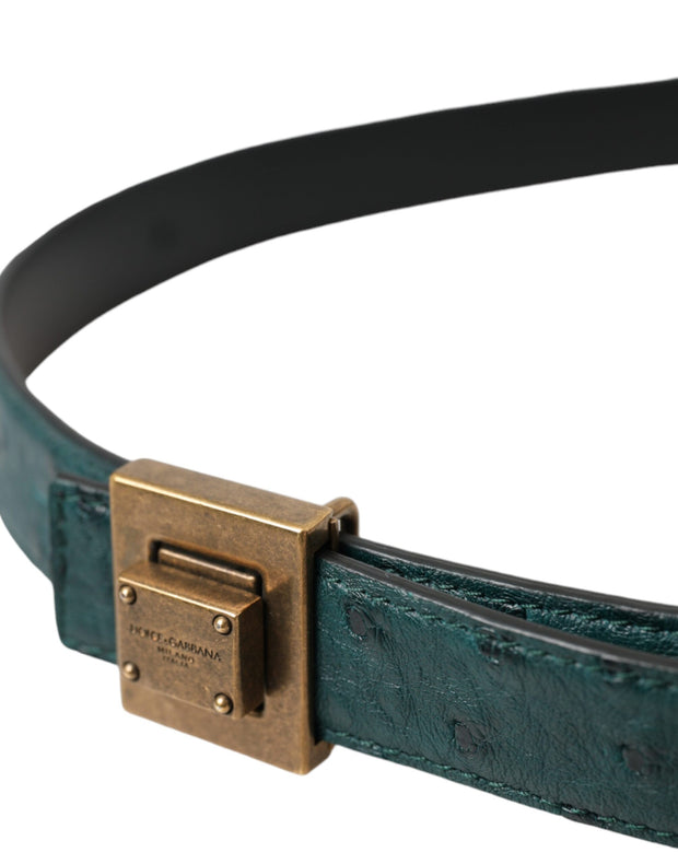 Dark Green Leather Square Metal Buckle Belt Dolce & Gabbana