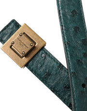 Dark Green Leather Square Metal Buckle Belt Dolce & Gabbana