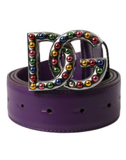 Purple Leather DG Logo Studs Metal Buckle Belt Dolce & Gabbana