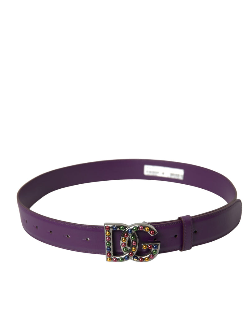 Purple Leather DG Logo Studs Metal Buckle Belt Dolce & Gabbana