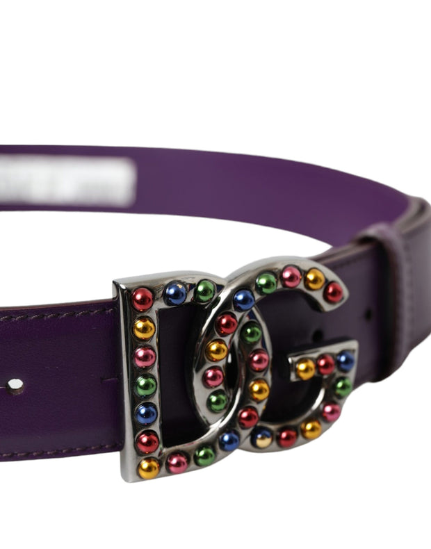 Purple Leather DG Logo Studs Metal Buckle Belt Dolce & Gabbana