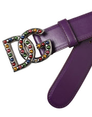 Purple Leather DG Logo Studs Metal Buckle Belt Dolce & Gabbana