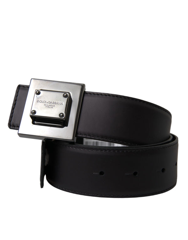 Black Calf Leather Square Metal Buckle Belt Dolce & Gabbana