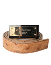 Beige Leather Gold Logo Engraved Buckle Belt Dolce & Gabbana