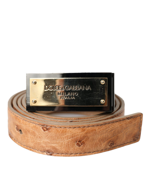 Beige Leather Gold Logo Engraved Buckle Belt Dolce & Gabbana