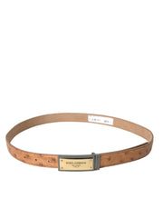 Beige Leather Gold Logo Engraved Buckle Belt Dolce & Gabbana