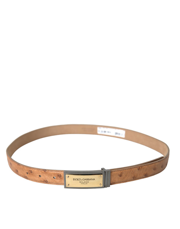 Beige Leather Gold Logo Engraved Buckle Belt Dolce & Gabbana