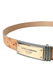 Beige Leather Gold Logo Engraved Buckle Belt Dolce & Gabbana