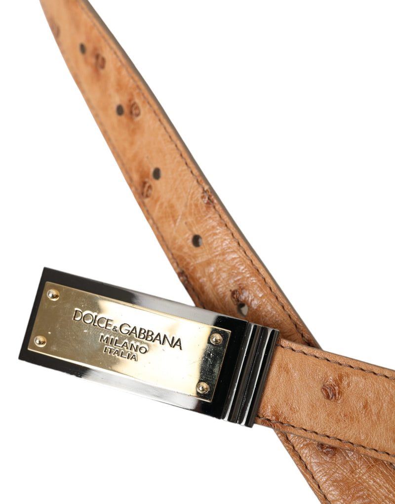 Beige Leather Gold Logo Engraved Buckle Belt Dolce & Gabbana