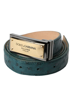 Green Leather Gold Logo Engraved Buckle Belt Dolce & Gabbana