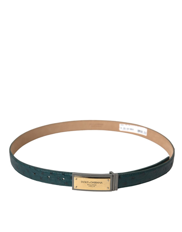 Green Leather Gold Logo Engraved Buckle Belt Dolce & Gabbana