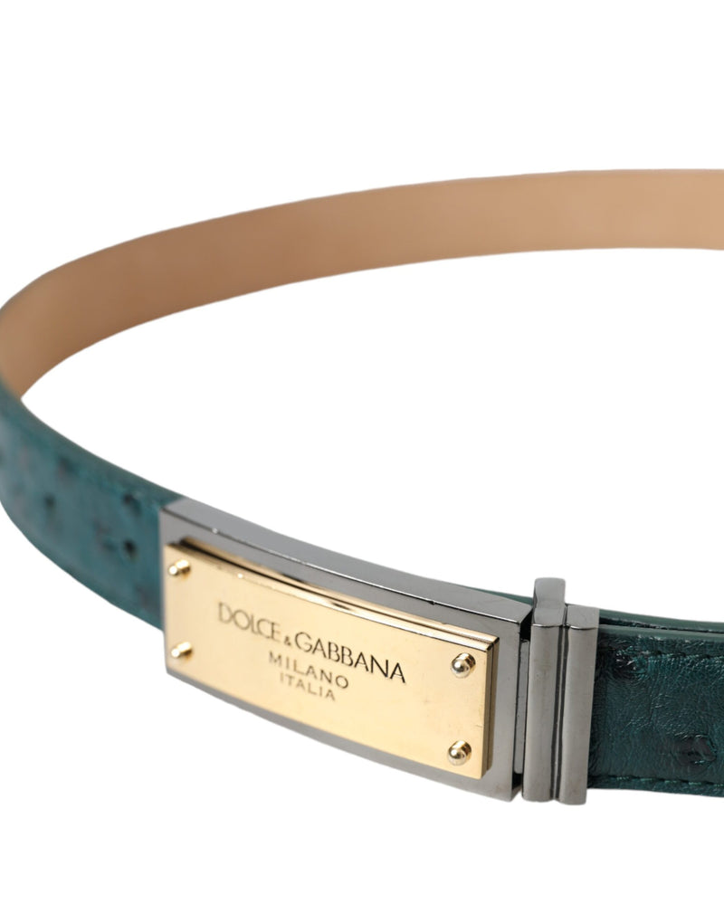 Green Leather Gold Logo Engraved Buckle Belt Dolce & Gabbana