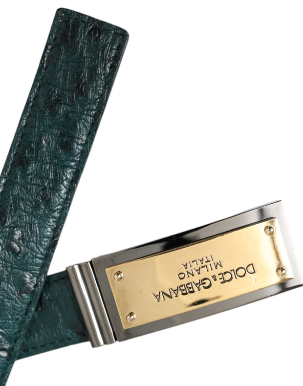 Green Leather Gold Logo Engraved Buckle Belt Dolce & Gabbana