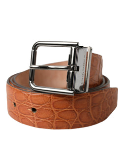 Brown Exotic Leather Silver Metal Buckle Belt Dolce & Gabbana