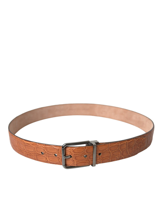 Brown Exotic Leather Silver Metal Buckle Belt Dolce & Gabbana