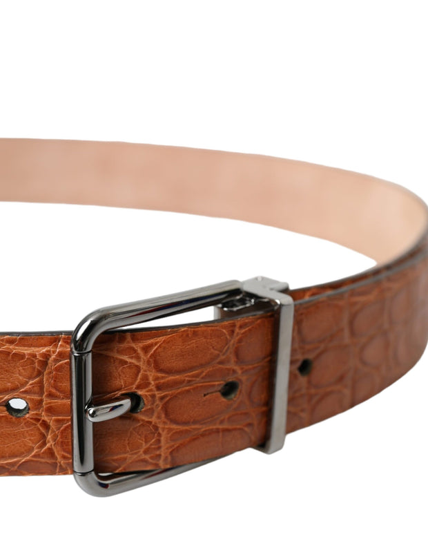 Brown Exotic Leather Silver Metal Buckle Belt Dolce & Gabbana