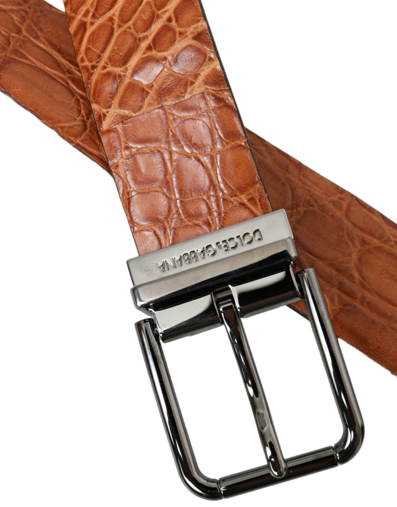 Brown Exotic Leather Silver Metal Buckle Belt Dolce & Gabbana