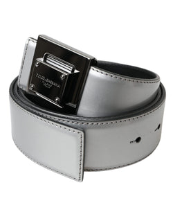 Silver Leather Square Metal Buckle Belt Dolce & Gabbana