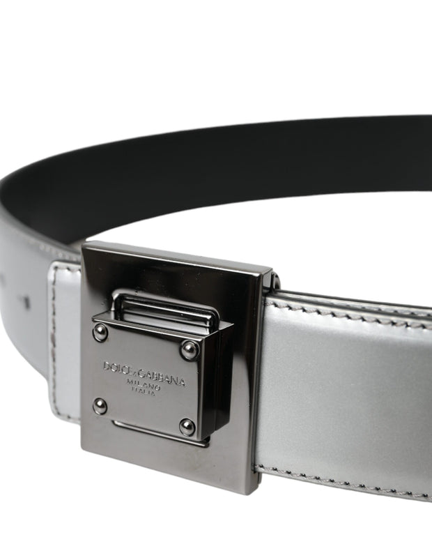 Silver Leather Square Metal Buckle Belt Dolce & Gabbana