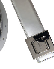 Silver Leather Square Metal Buckle Belt Dolce & Gabbana