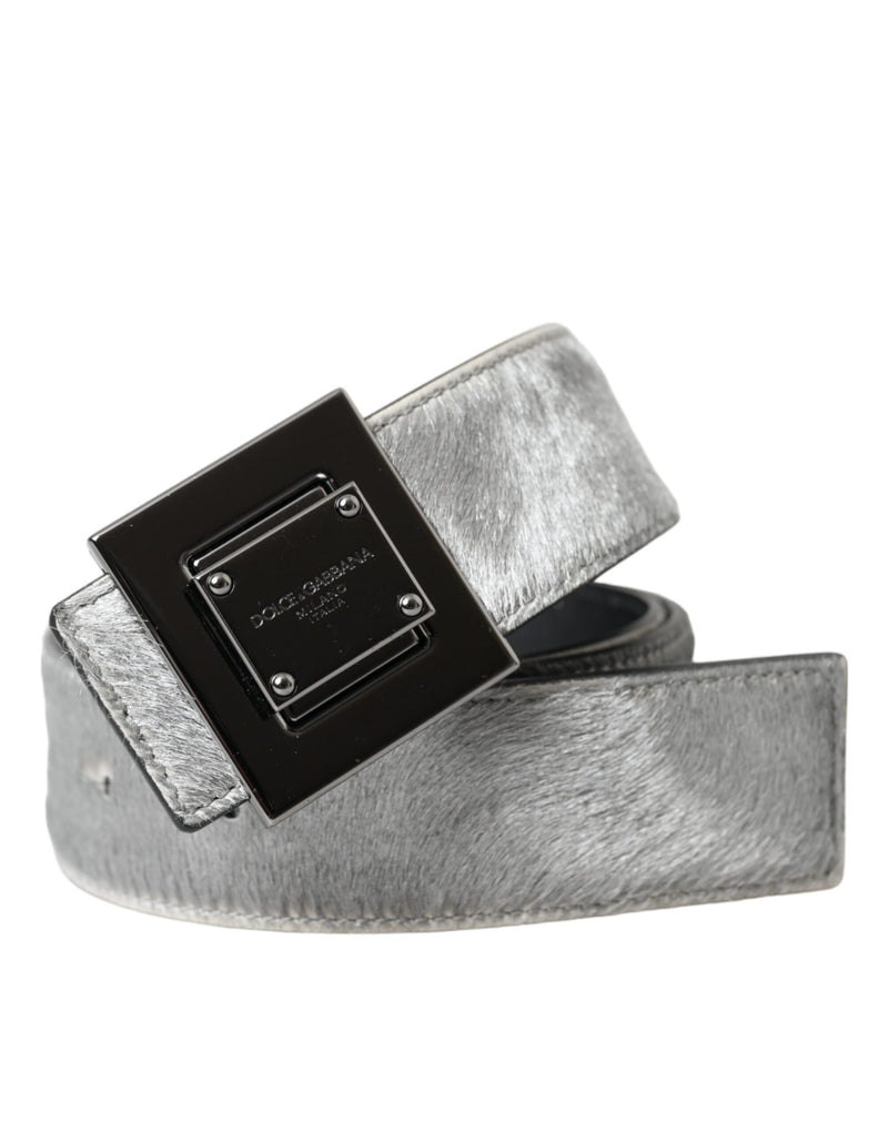 Silver Leather Square Metal Buckle Belt Dolce & Gabbana