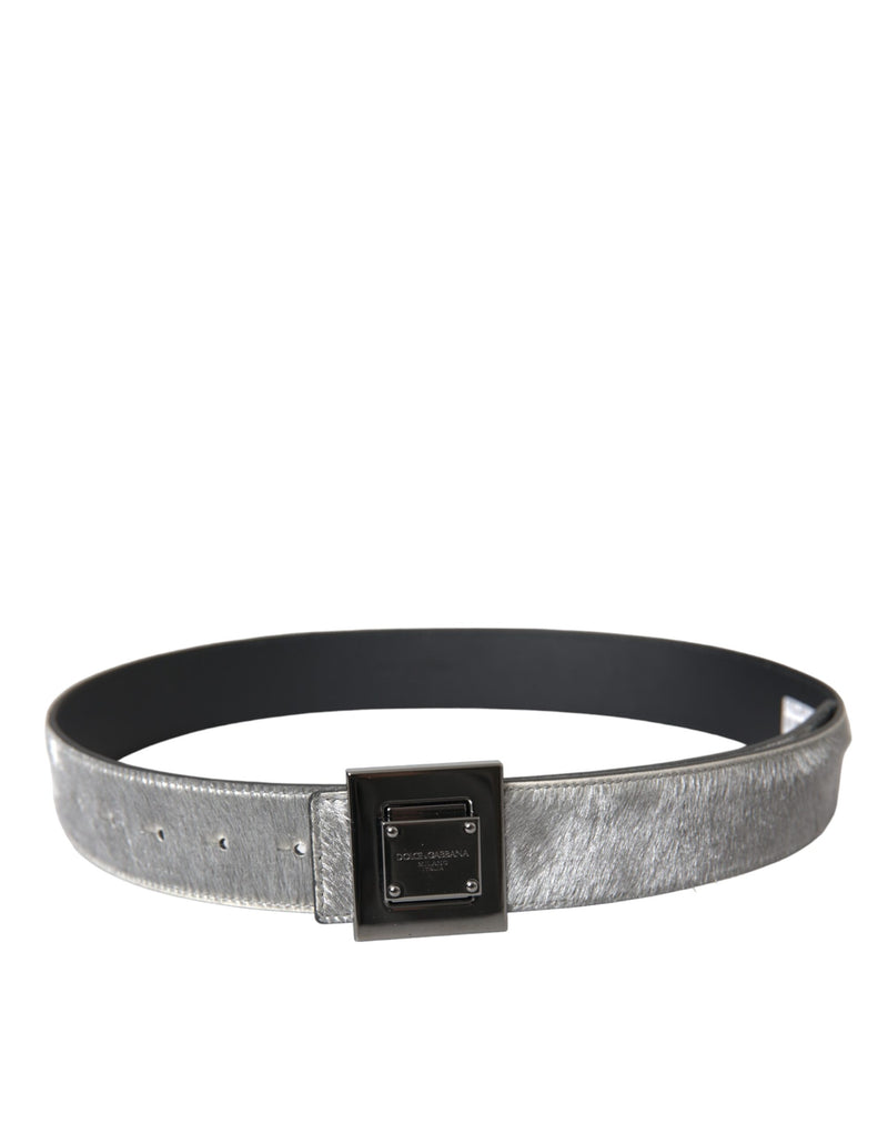 Silver Leather Square Metal Buckle Belt Dolce & Gabbana