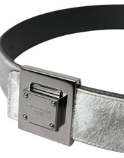 Silver Leather Square Metal Buckle Belt Dolce & Gabbana