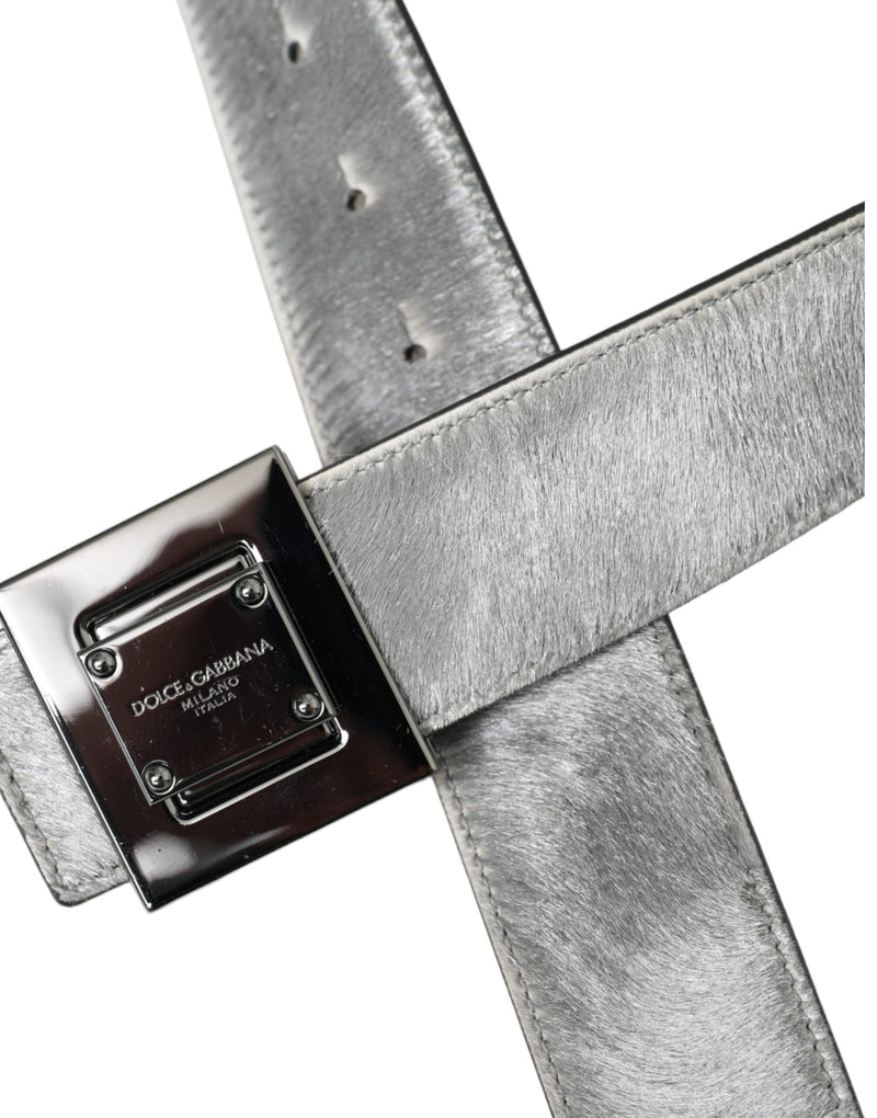 Silver Leather Square Metal Buckle Belt Dolce & Gabbana