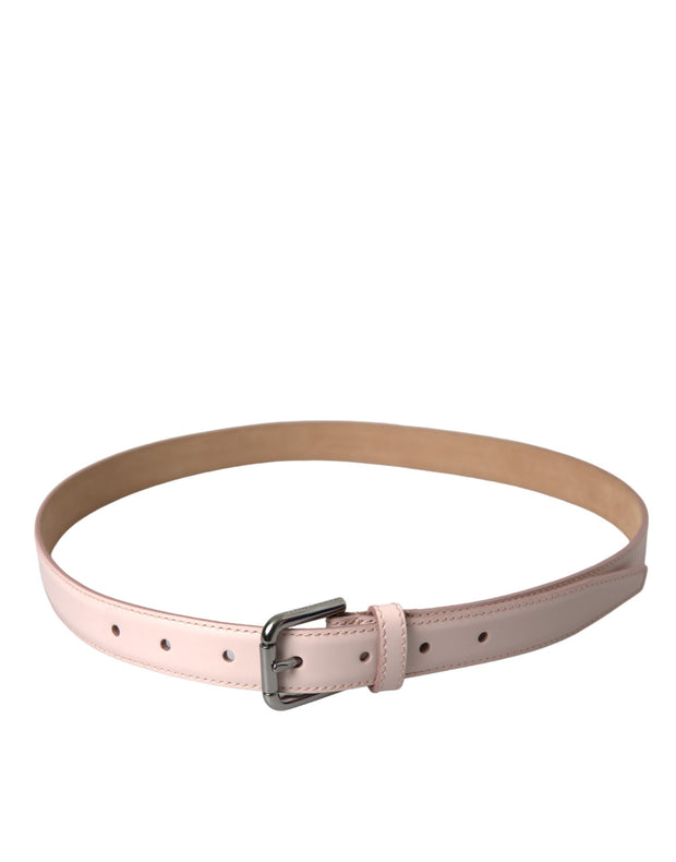 Light Pink Leather Silver Metal Buckle Belt Dolce & Gabbana